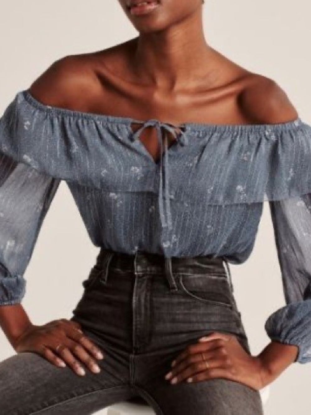 Abercrombie & Fitch |  Off Shoulder Ruffle Bodysuit Floral Metallic Long Sleeve